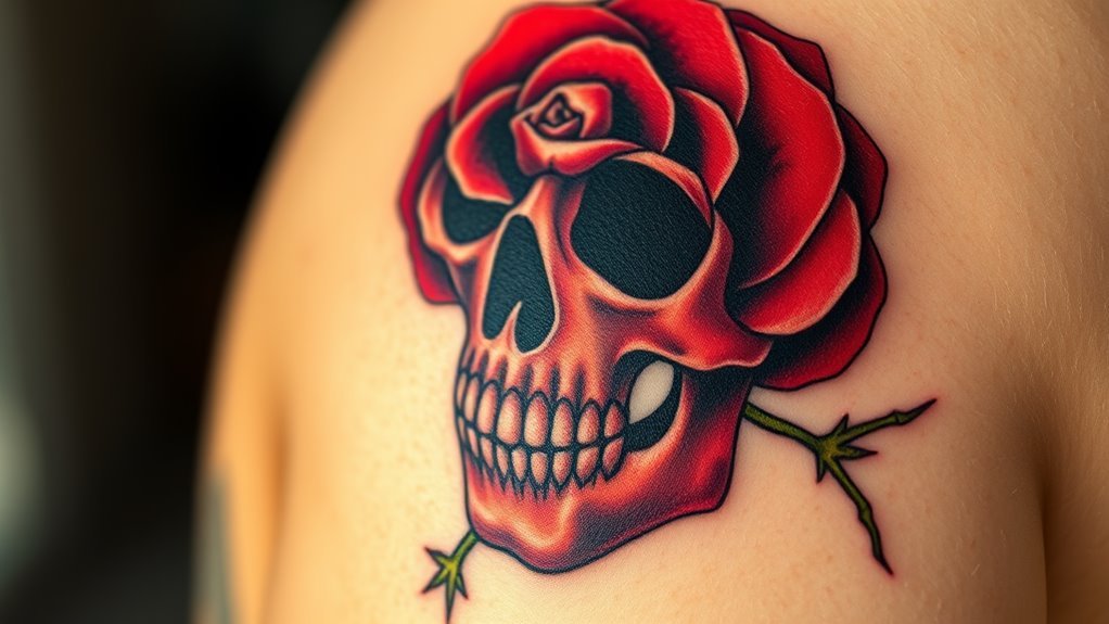 rose skull tattoo symbolism